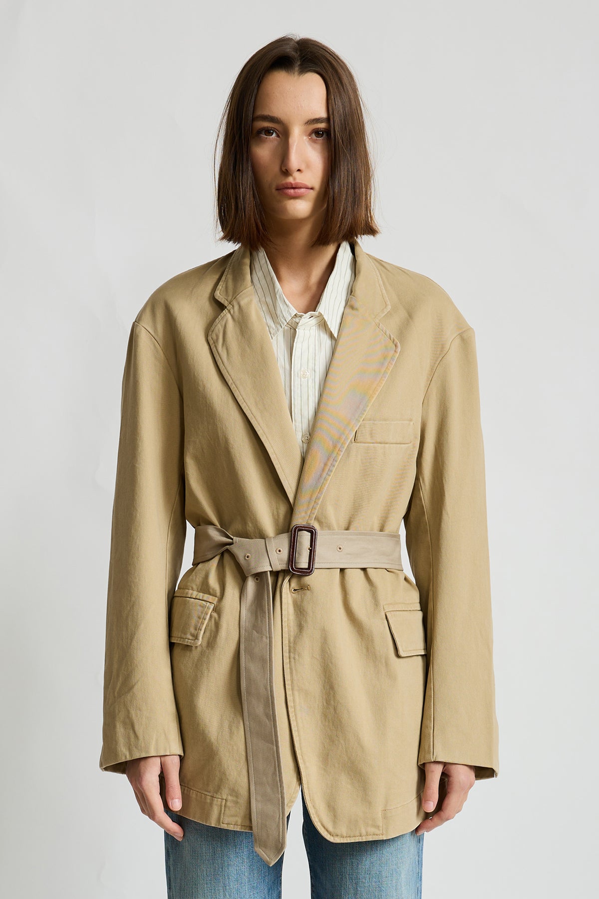 Deconstructed Blazer With Belt - Khaki