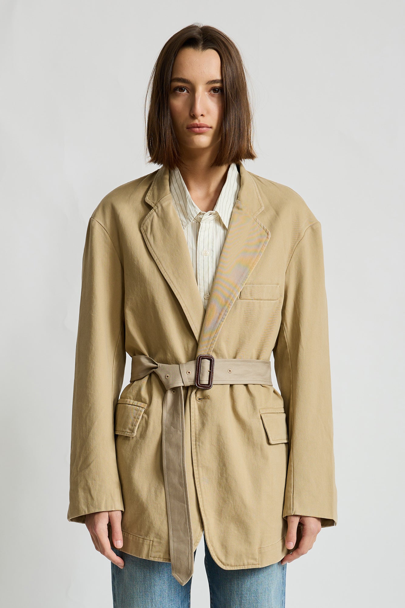 Deconstructed Blazer With Belt - Khaki