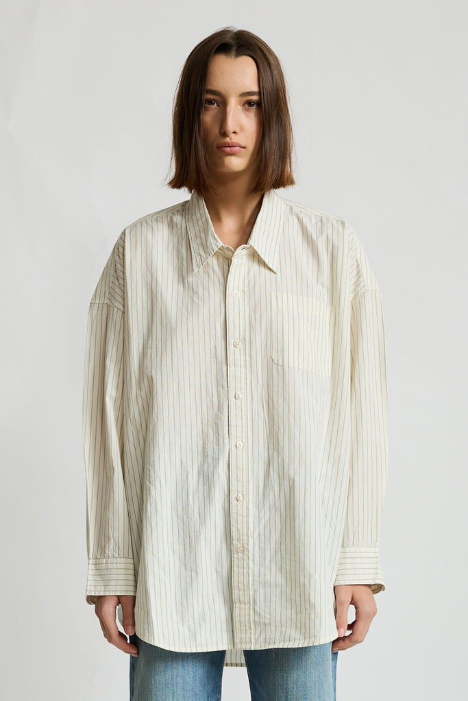 Sutton Button Front Shirt - Olive Green Double Pinstripe