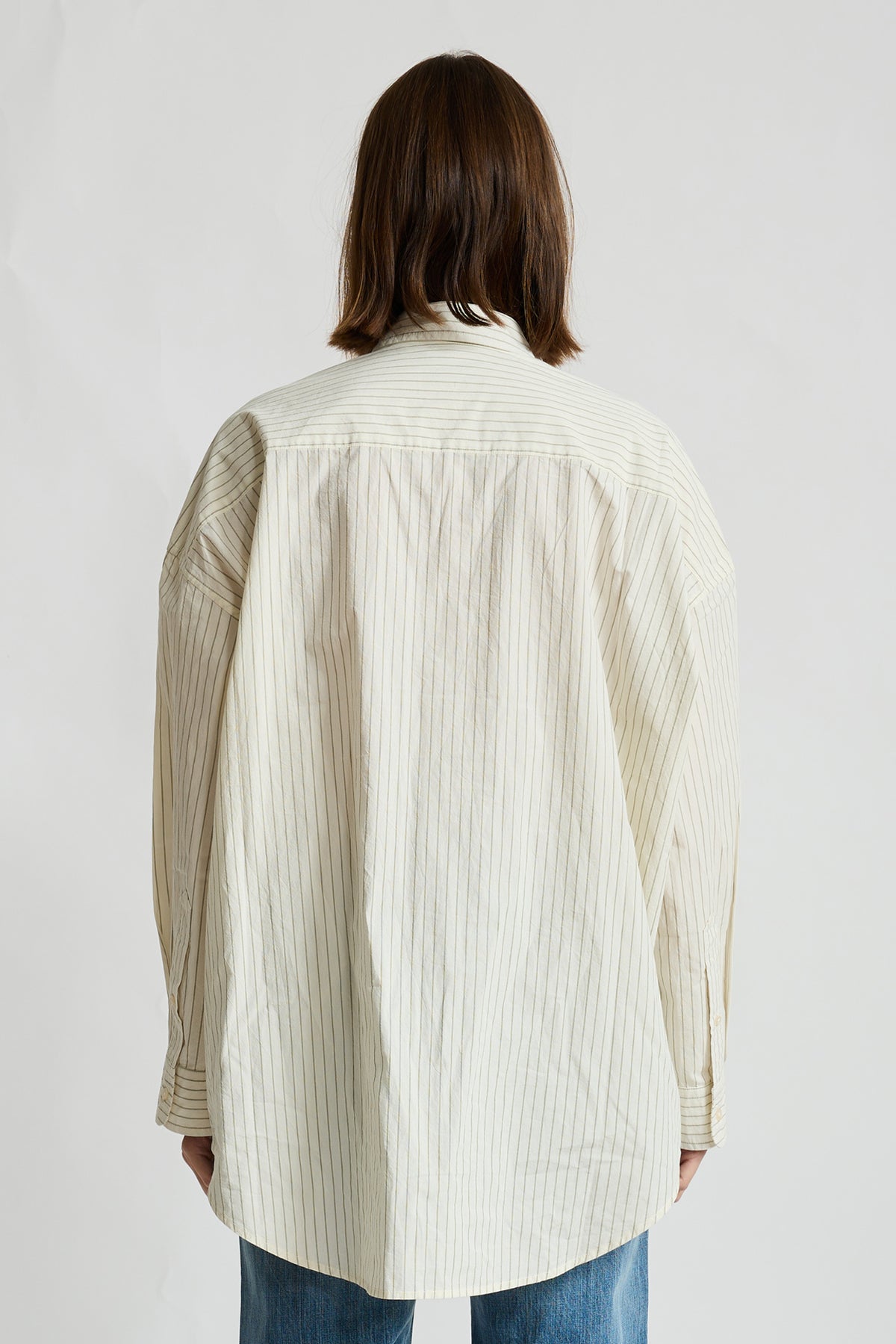 Sutton Button Front Shirt - Olive Green Double Pinstripe