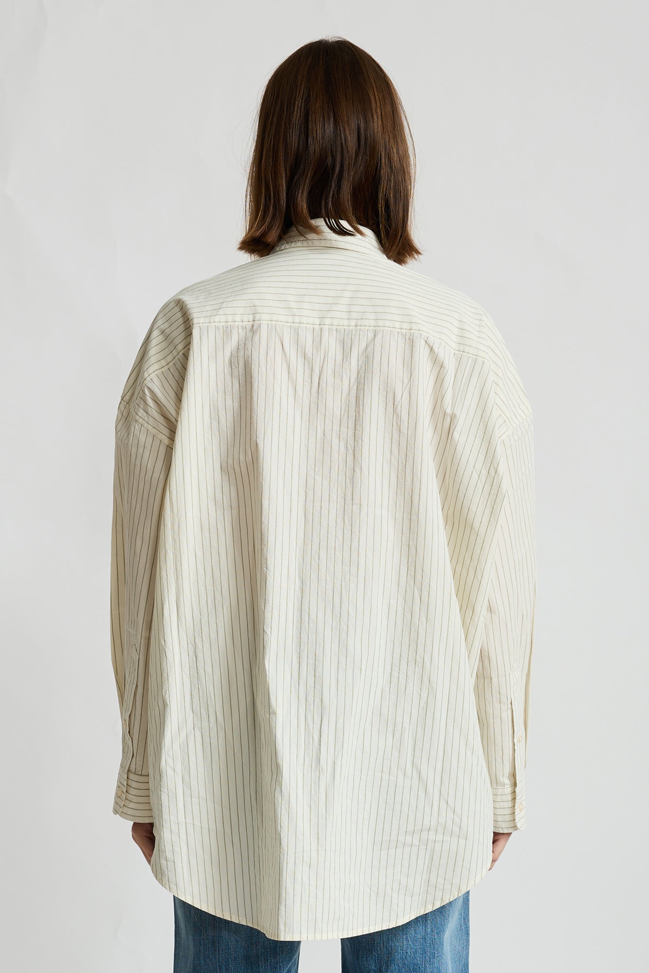 Sutton Button Front Shirt - Olive Green Double Pinstripe
