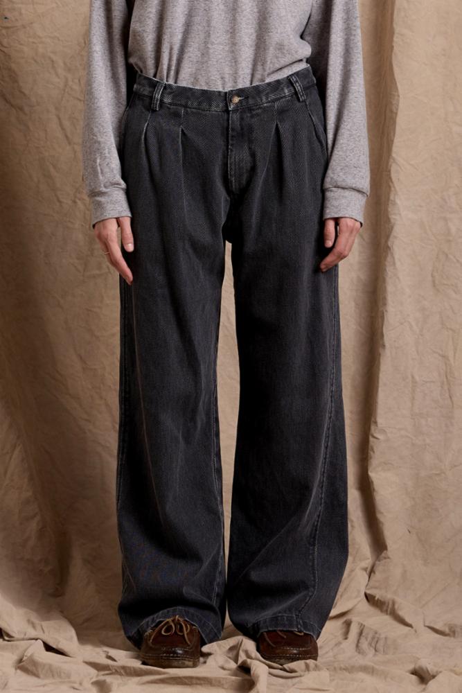 Double Pleat Wide Leg Chino - Printed Indigo