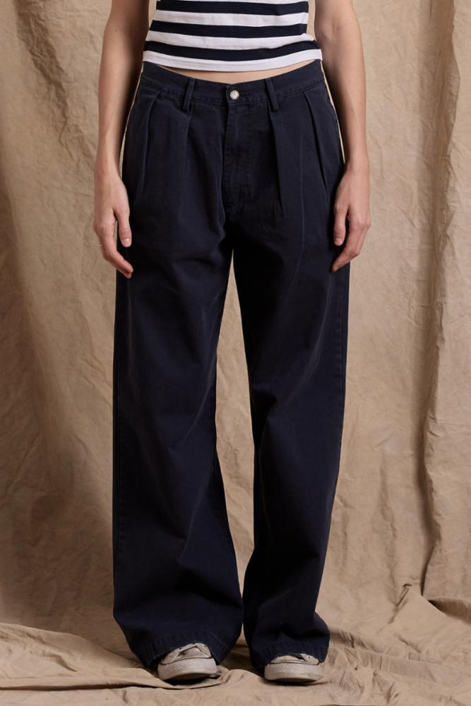 Blair Double Pleated Pant - Navy Chino Twill | Denimist