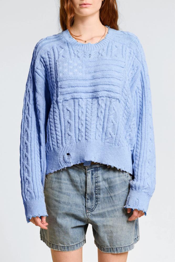 Oversize-Pullover mit amerikanischer Flagge und Schattenprint - Blau