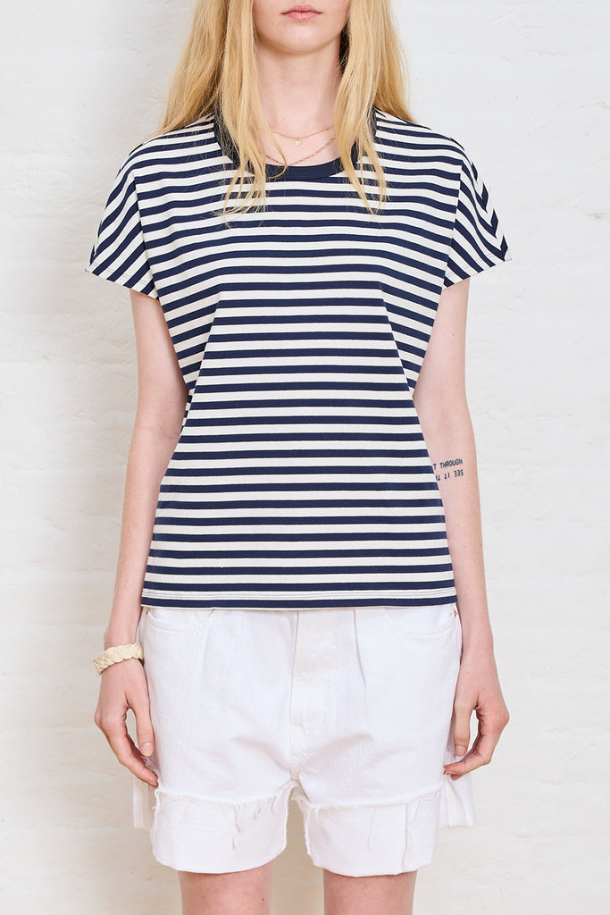 Drop Shoulder T - Navy w/ White Stripe