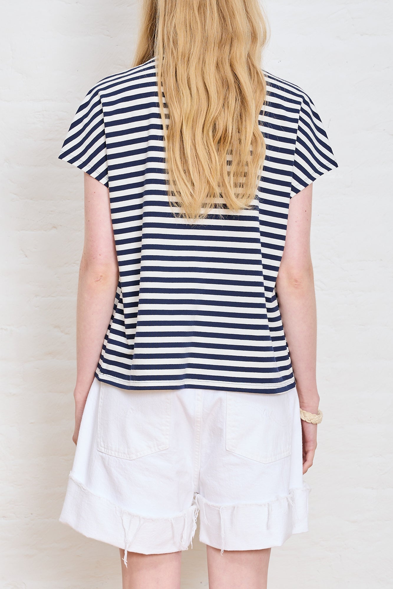 Drop Shoulder T - Navy w/ White Stripe