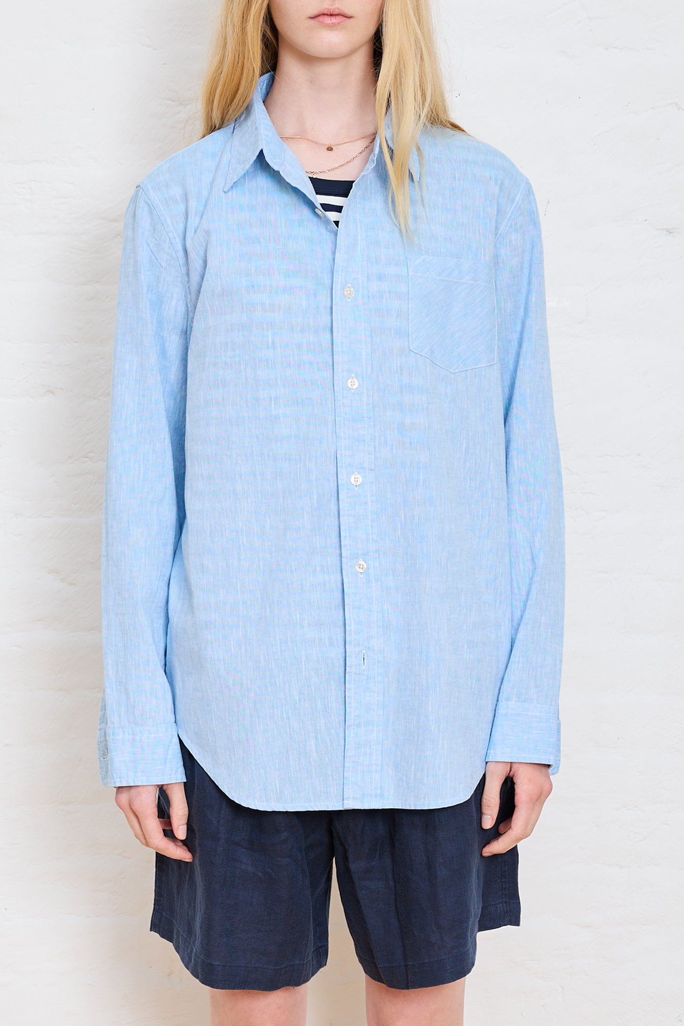 Boyfriend Shirt - Blue Cotton/ Linen