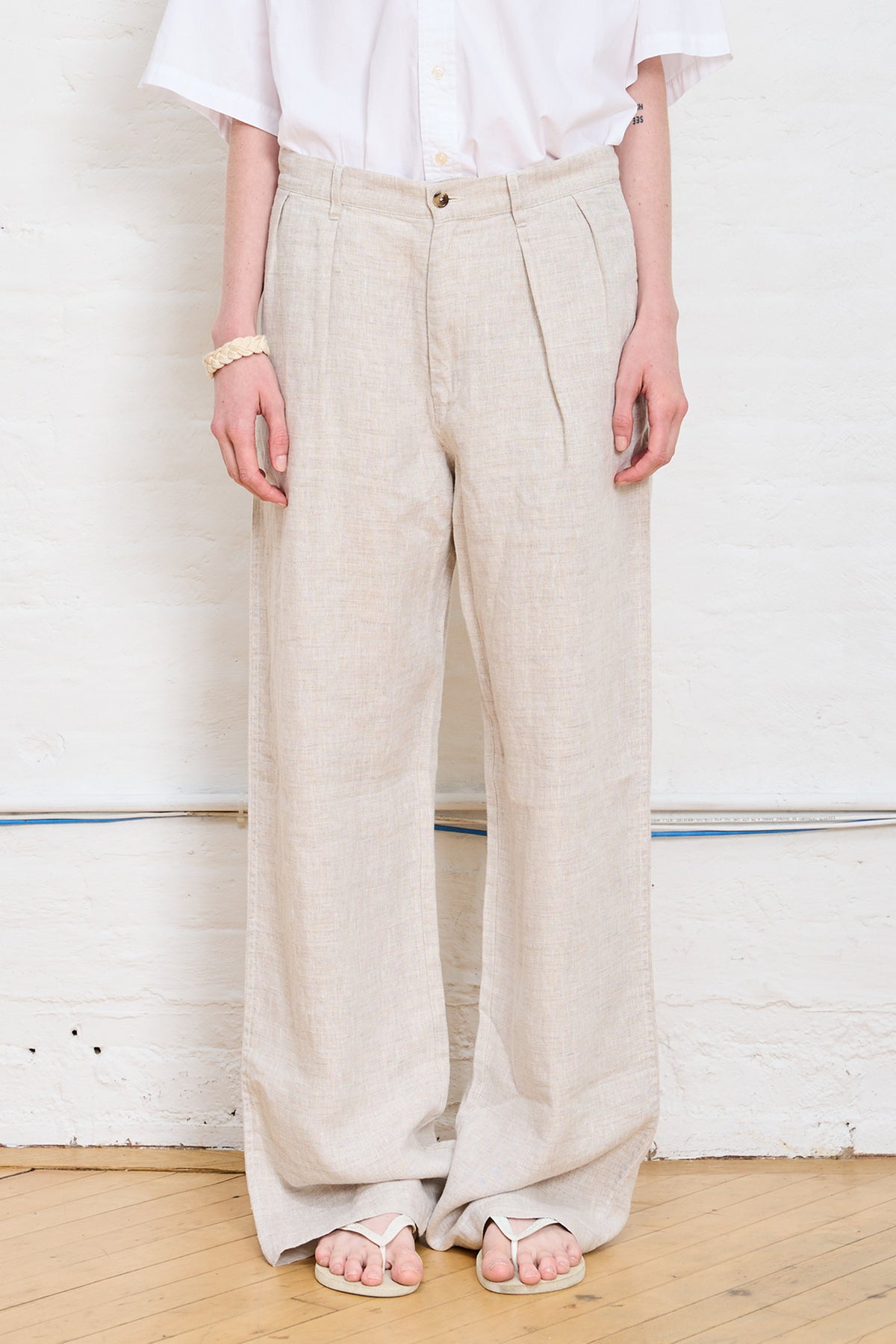 Double Pleat Wide Leg Pant - Natural Linen