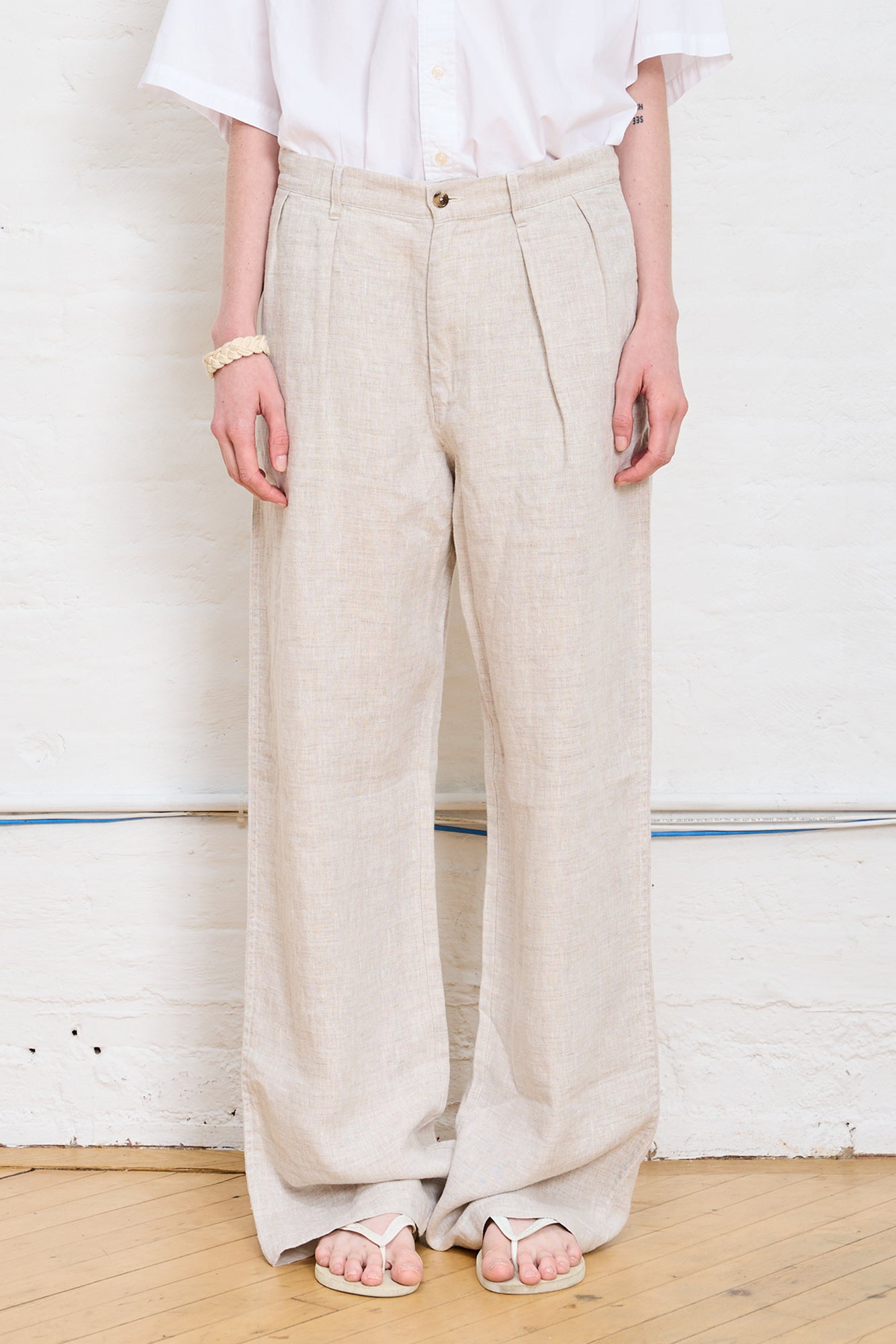 Double Pleat Wide Leg Pant - Natural Linen
