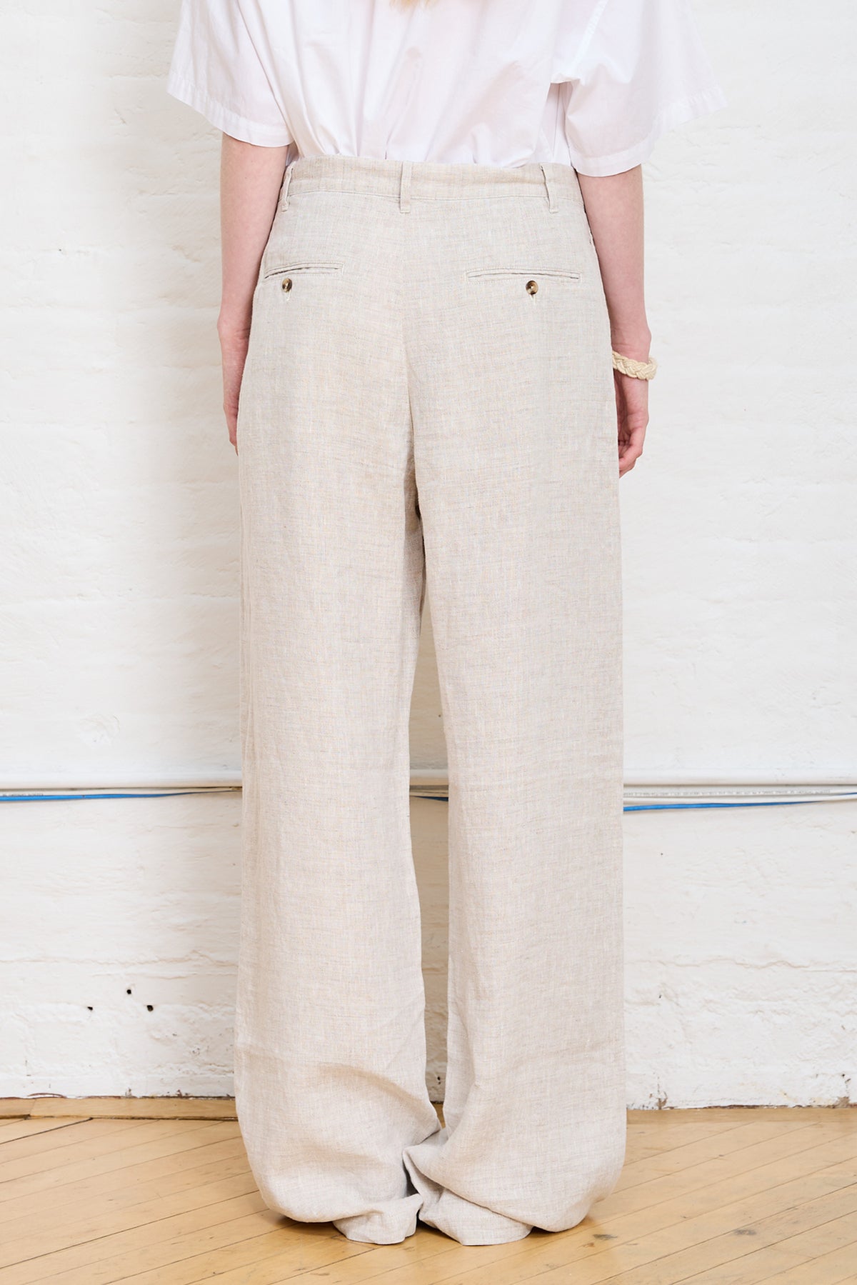 Double Pleat Wide Leg Pant - Natural Linen