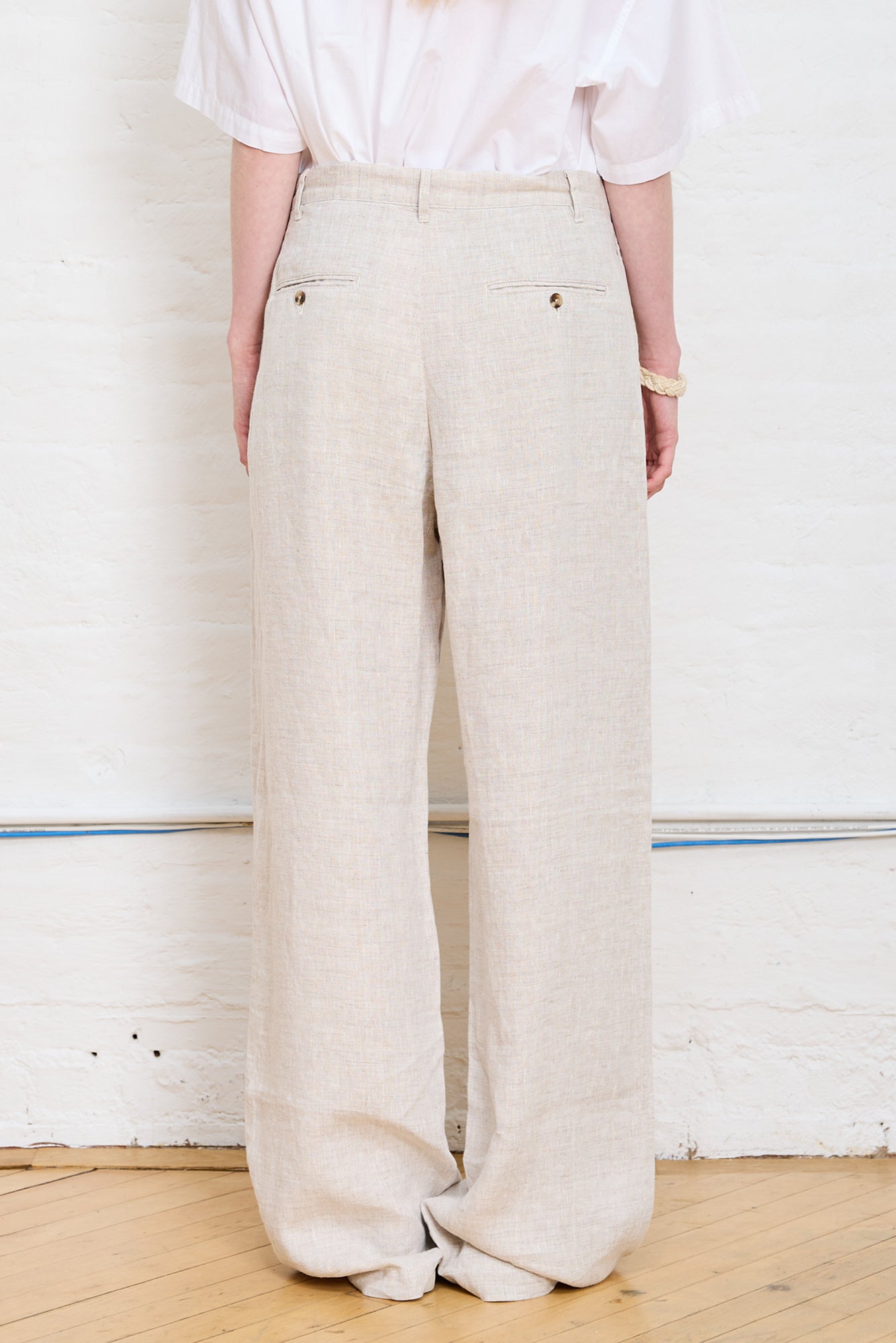 Double Pleat Wide Leg Pant - Natural Linen