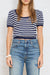 Scoop Neck Skinny Sweater - Navy w/ Ecru Stripe