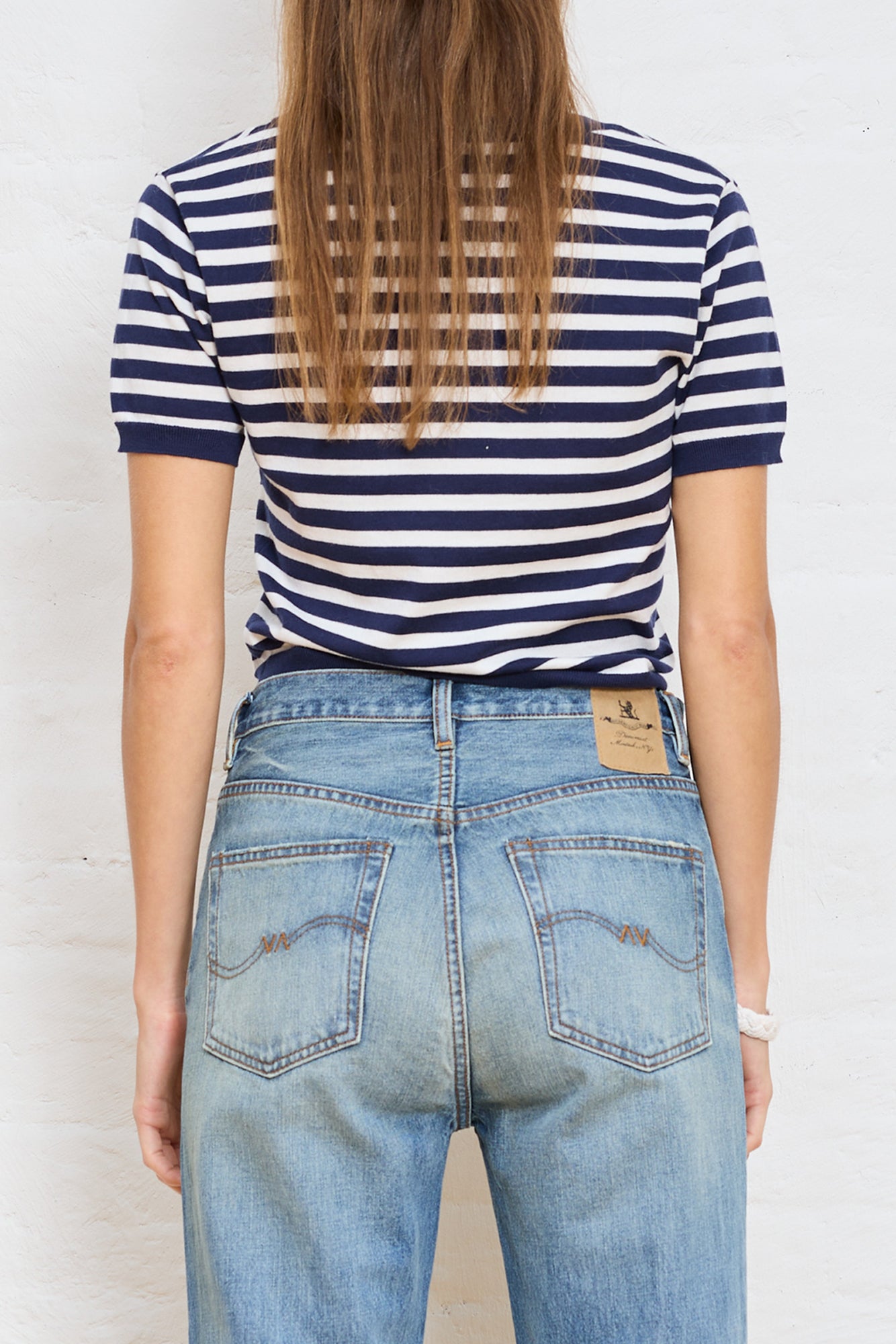 Scoop Neck Skinny Sweater - Navy w/ Ecru Stripe