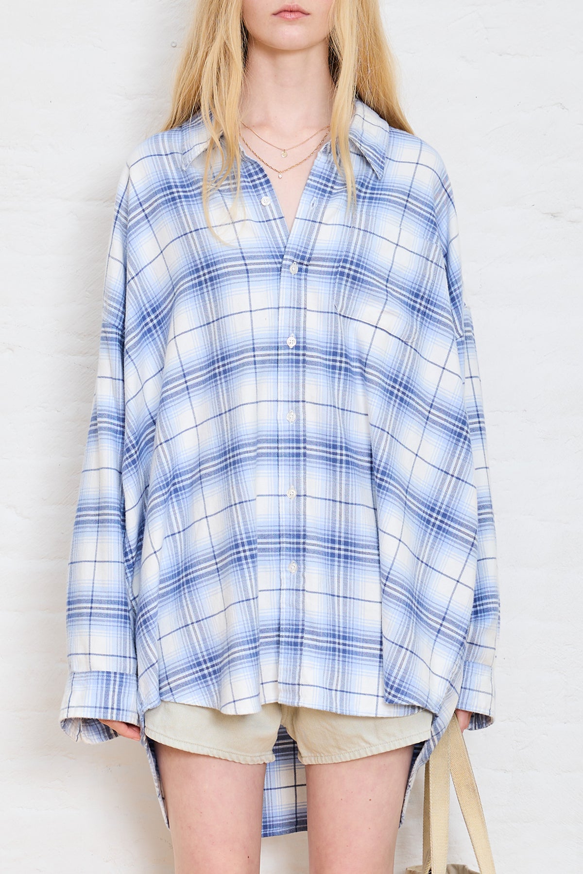 Button Front Shirt - Blue/White Plaid