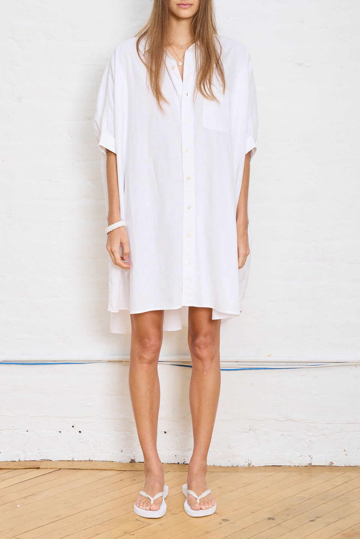 Oversized Cuffed Shirtdress - White