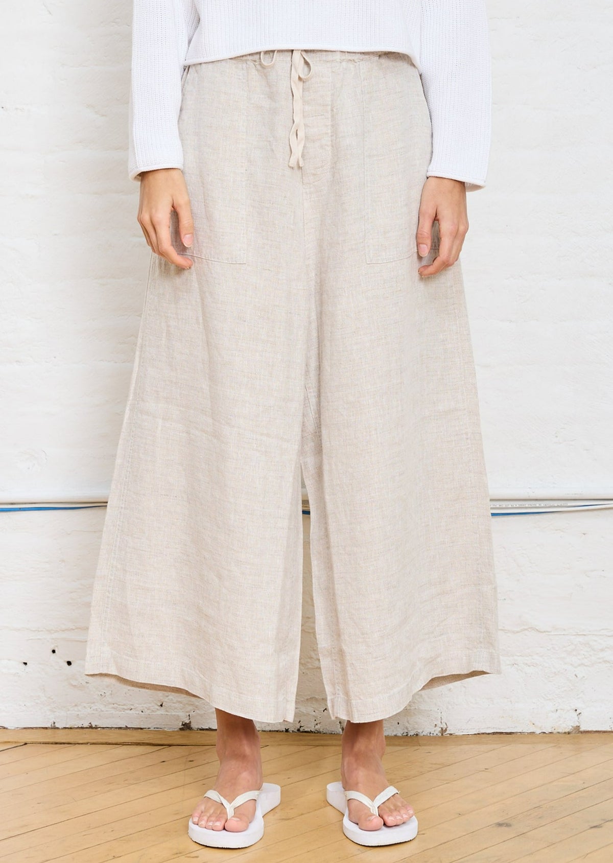 Palazzo Drawstring Utility Pant - Natural Linen