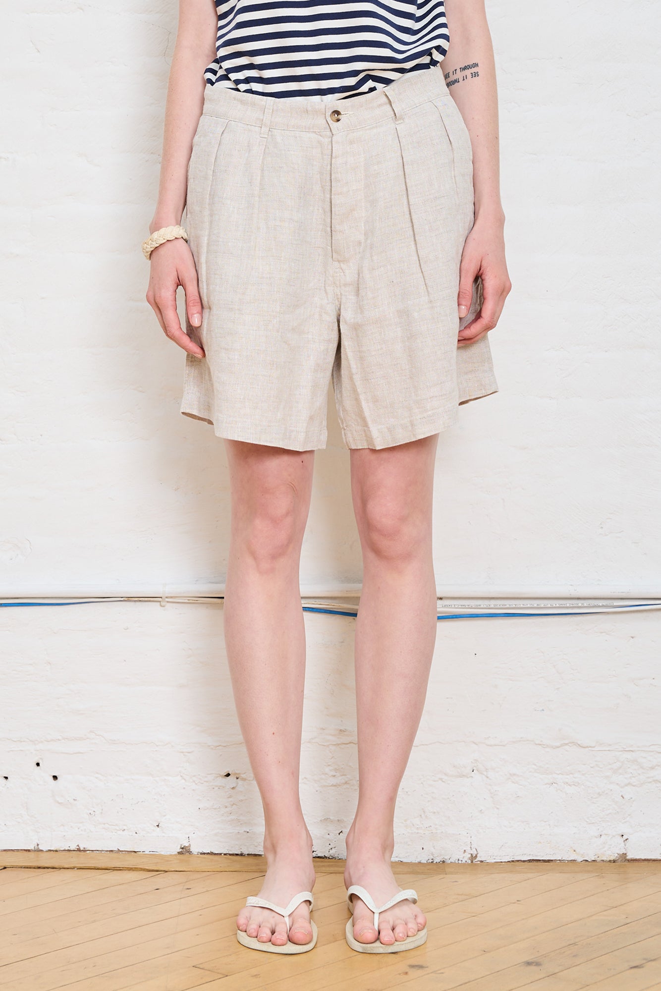 Double Pleat Shorts - Natural Linen