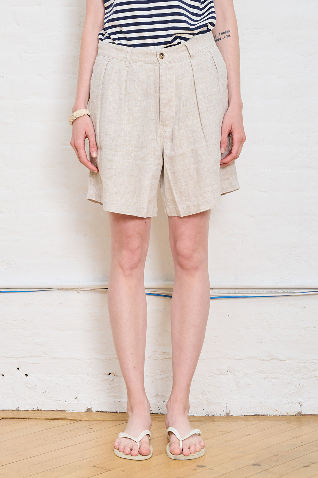 Double Pleat Shorts - Natural Linen