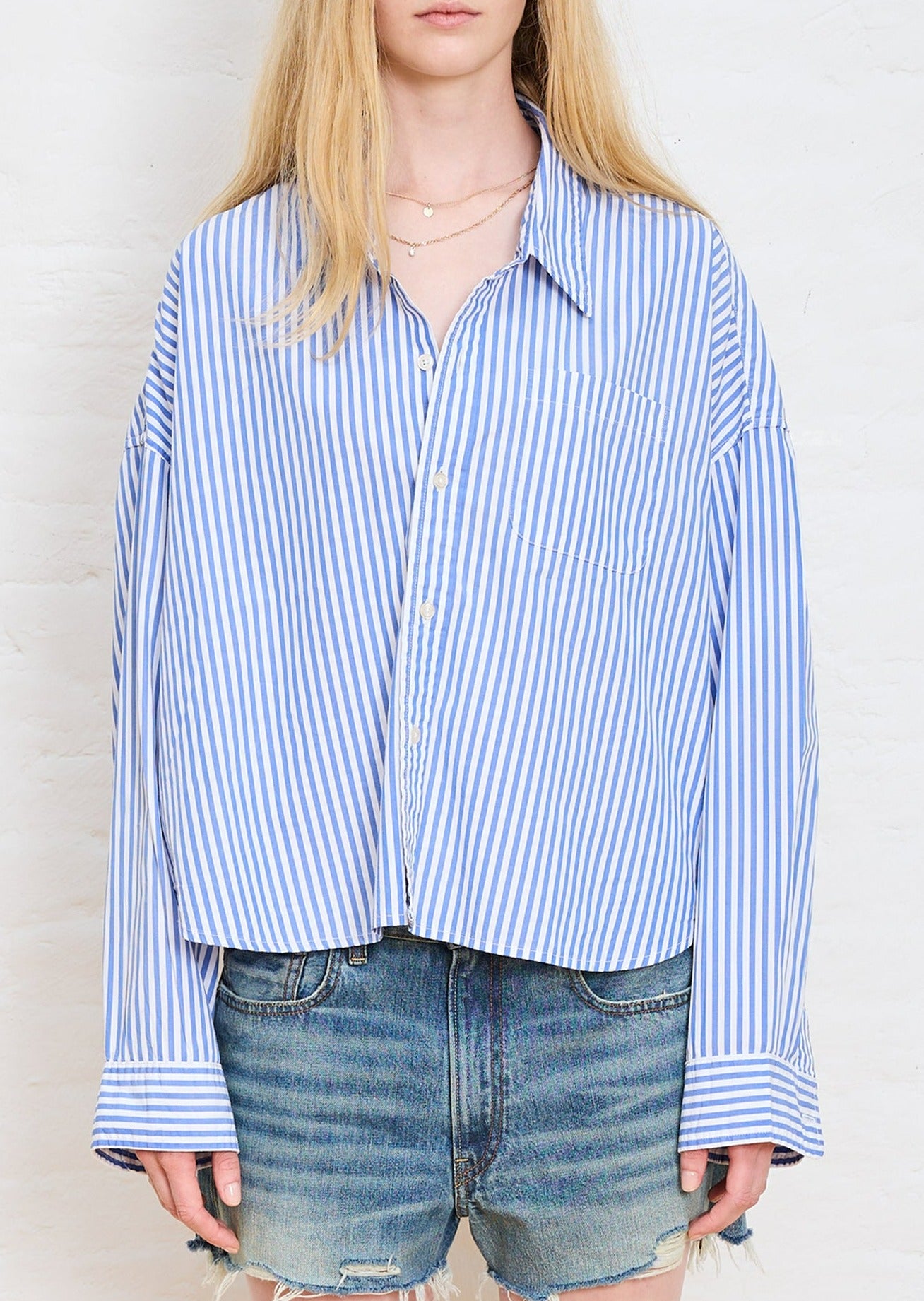 Cropped Shirt - Medium Blue Stripe