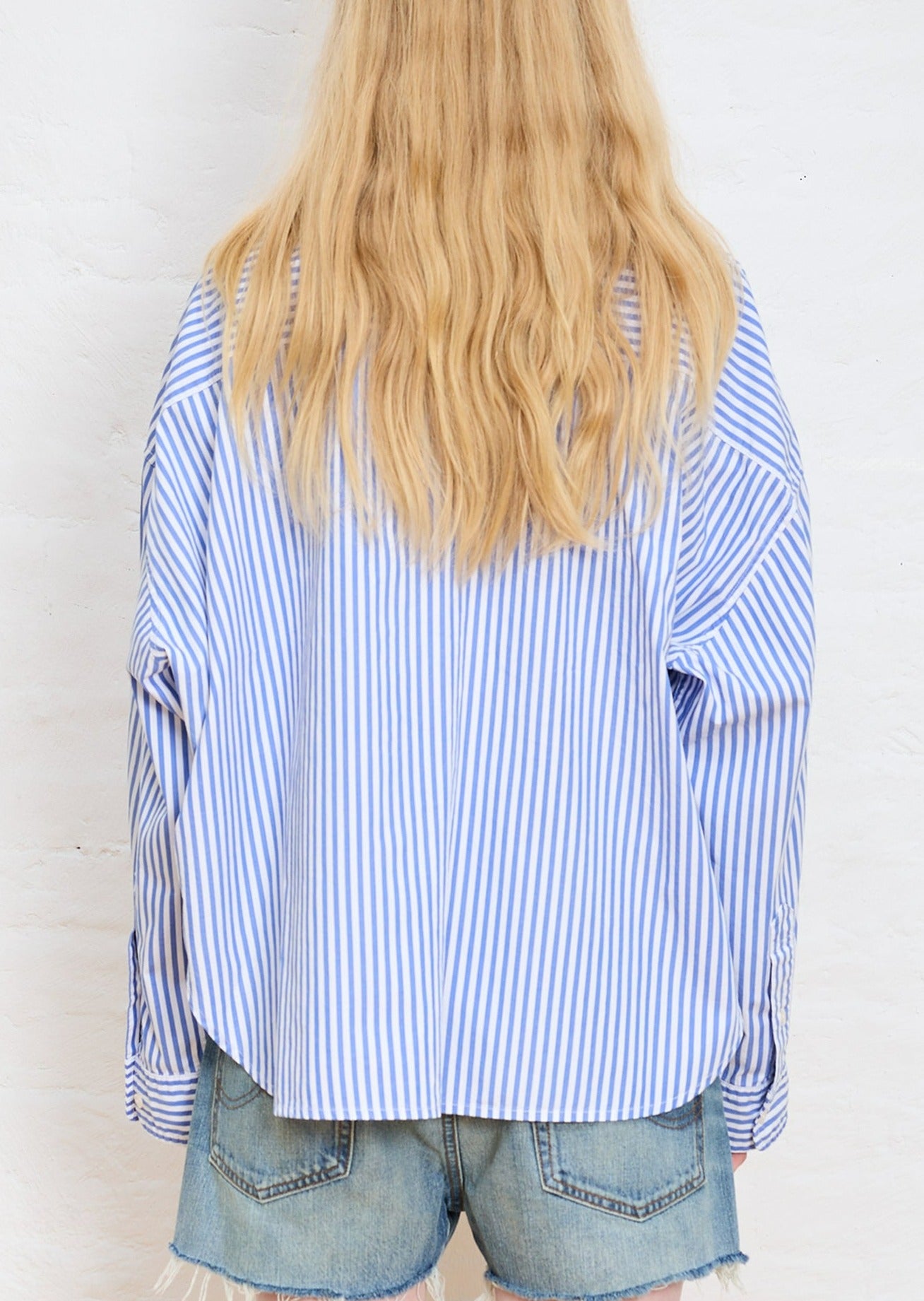 Cropped Shirt - Medium Blue Stripe