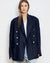 Double Breasted Peak Lapel Blazer - Navy Linen