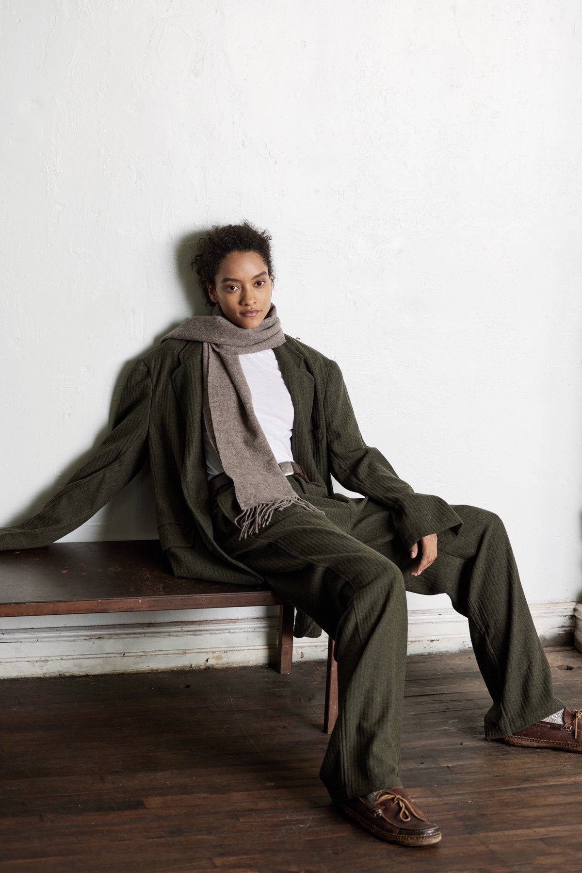 Double Pleat Wide Leg Pant - Dark Olive