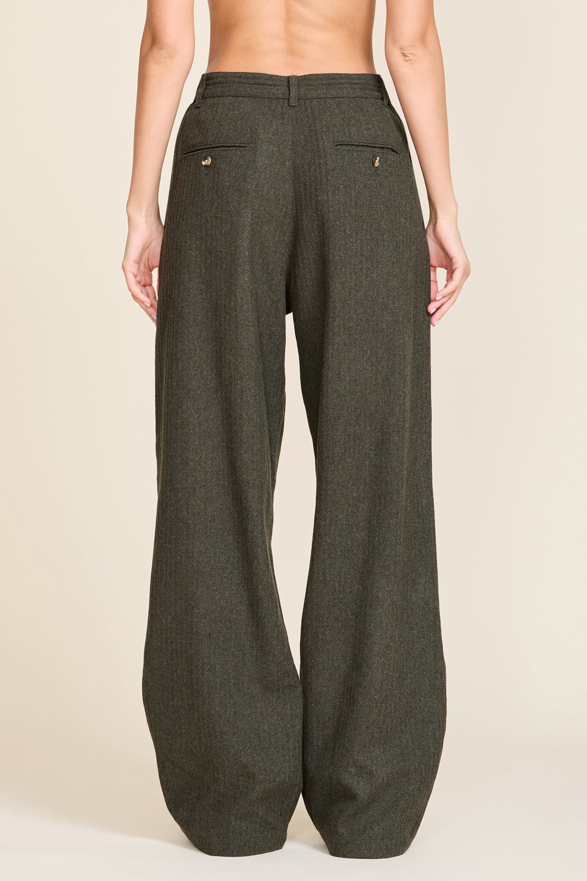 Double Pleat Wide Leg Pant - Dark Olive