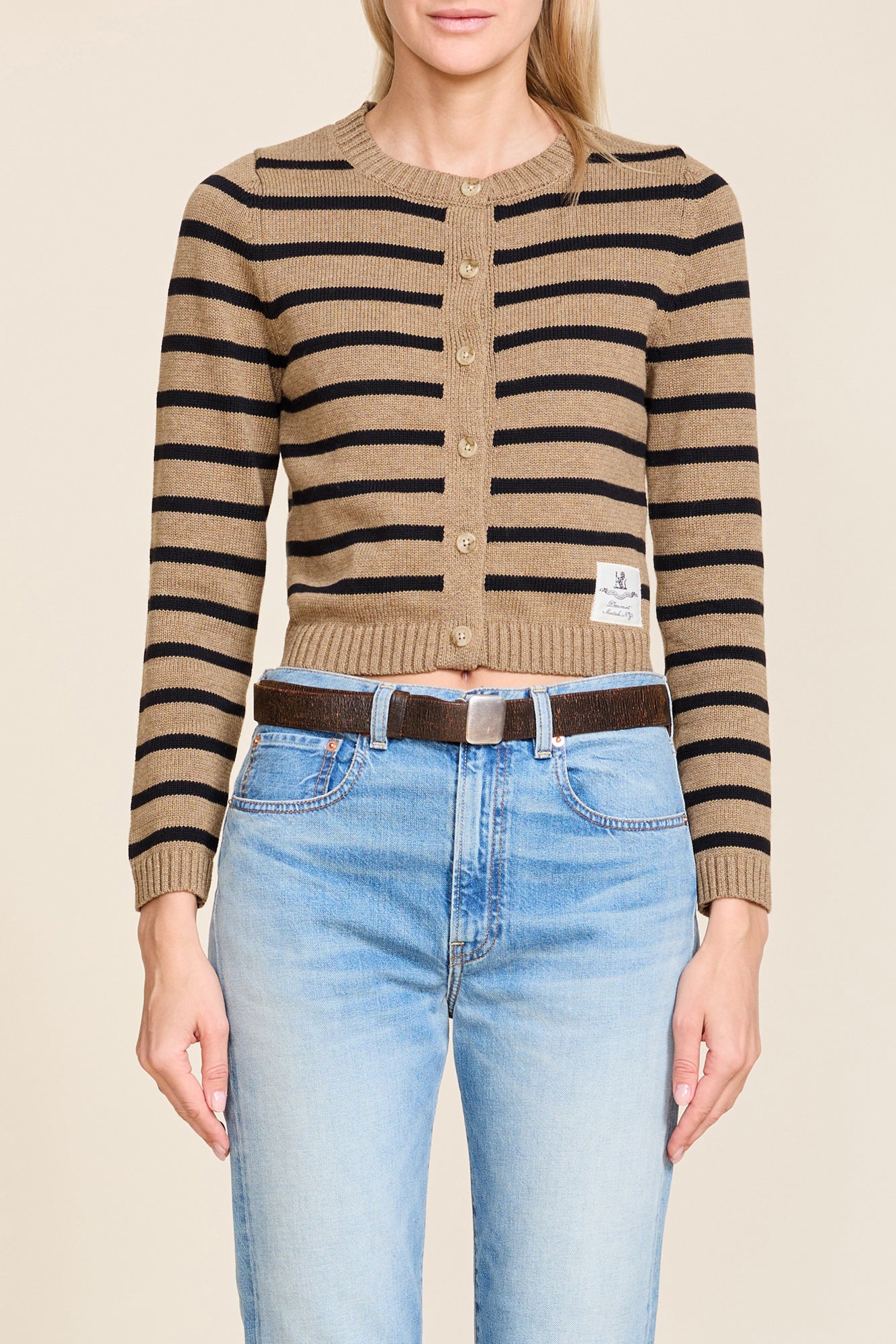 Stripe Shrunken Cardigan - Heather Brown w/ Black Stripe