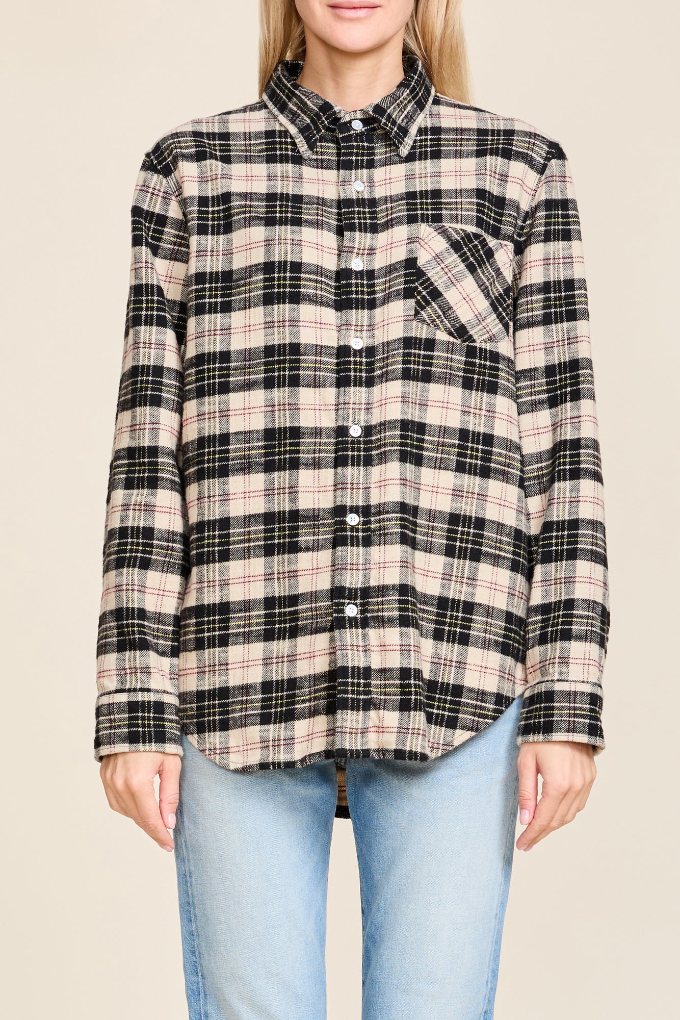 Boyfriend Shirt - Beige/ Black Plaid