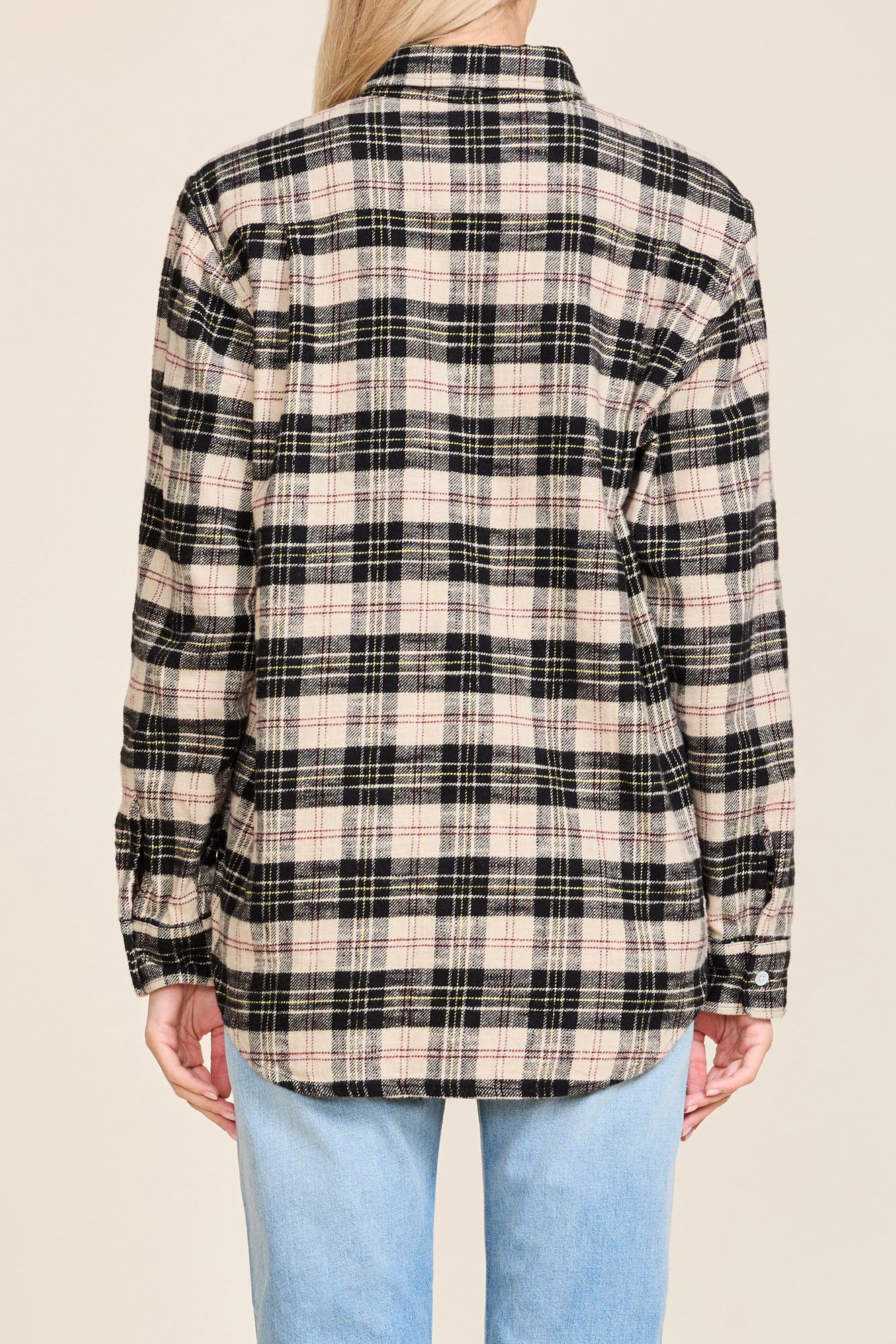 Boyfriend Shirt - Beige/ Black Plaid