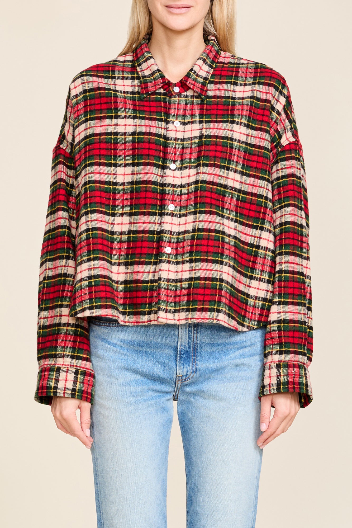 Cropped Shirt - Red/ Green Plaid