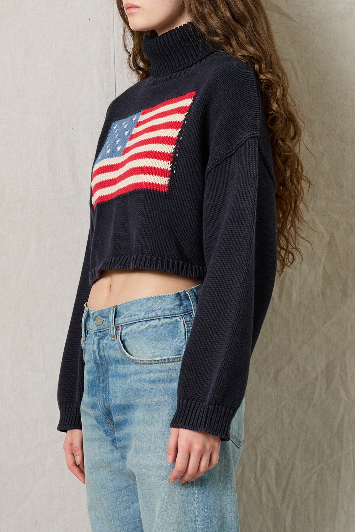 American Flag Cropped Turtleneck Sweater