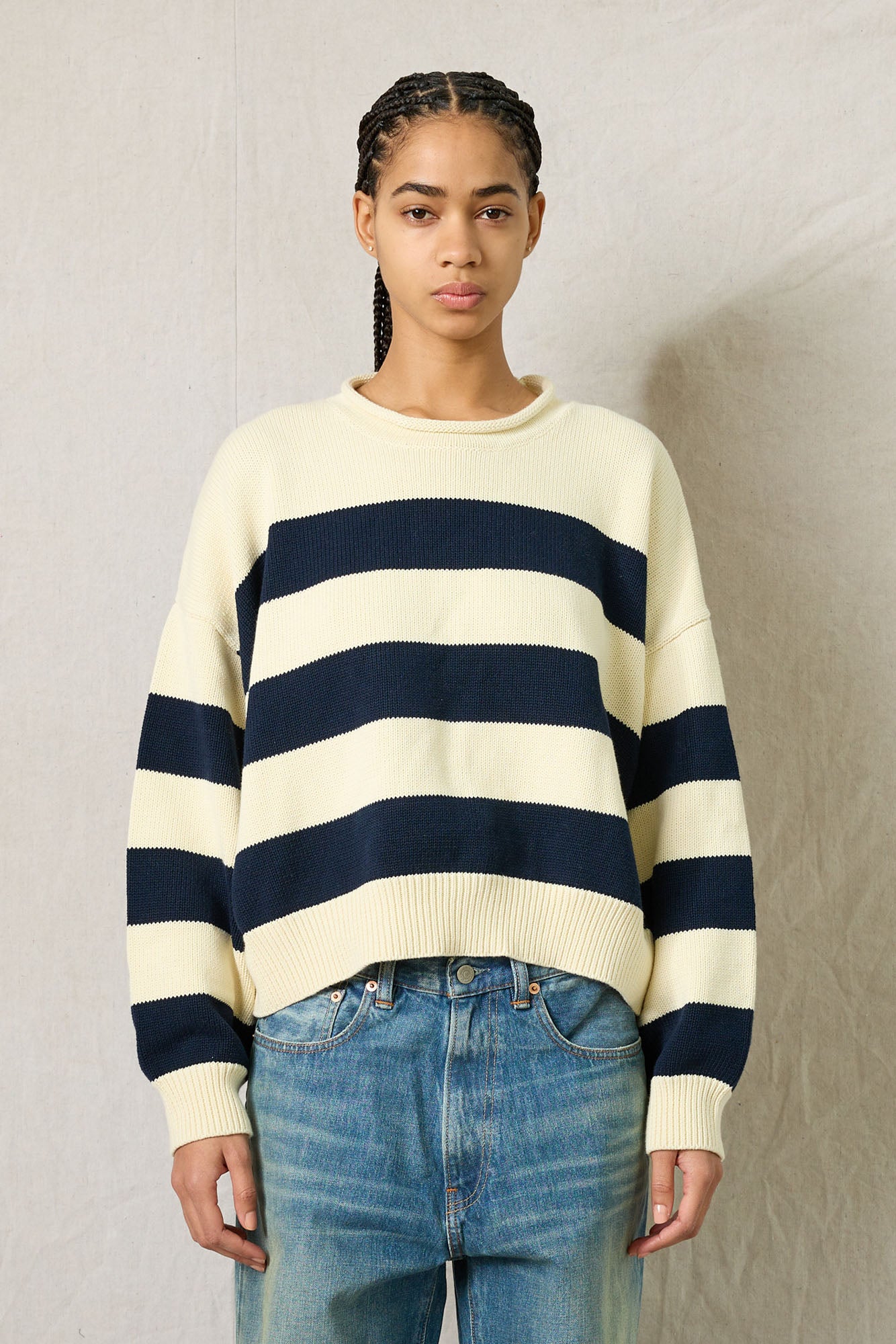 Wide Stripe Sweater - Navy /Cream Stripe | Denimist - denimist