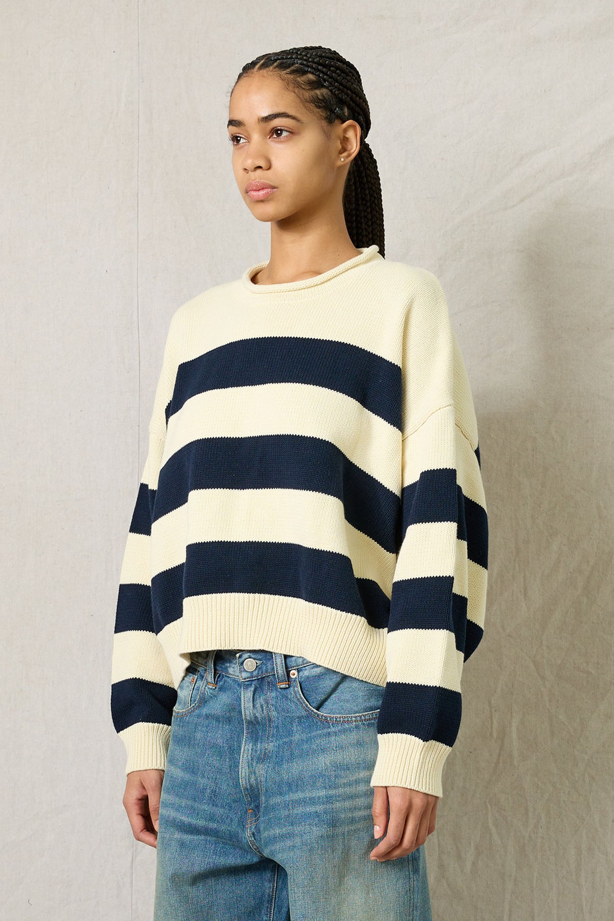 Wide Stripe Sweater - Navy /Cream Stripe