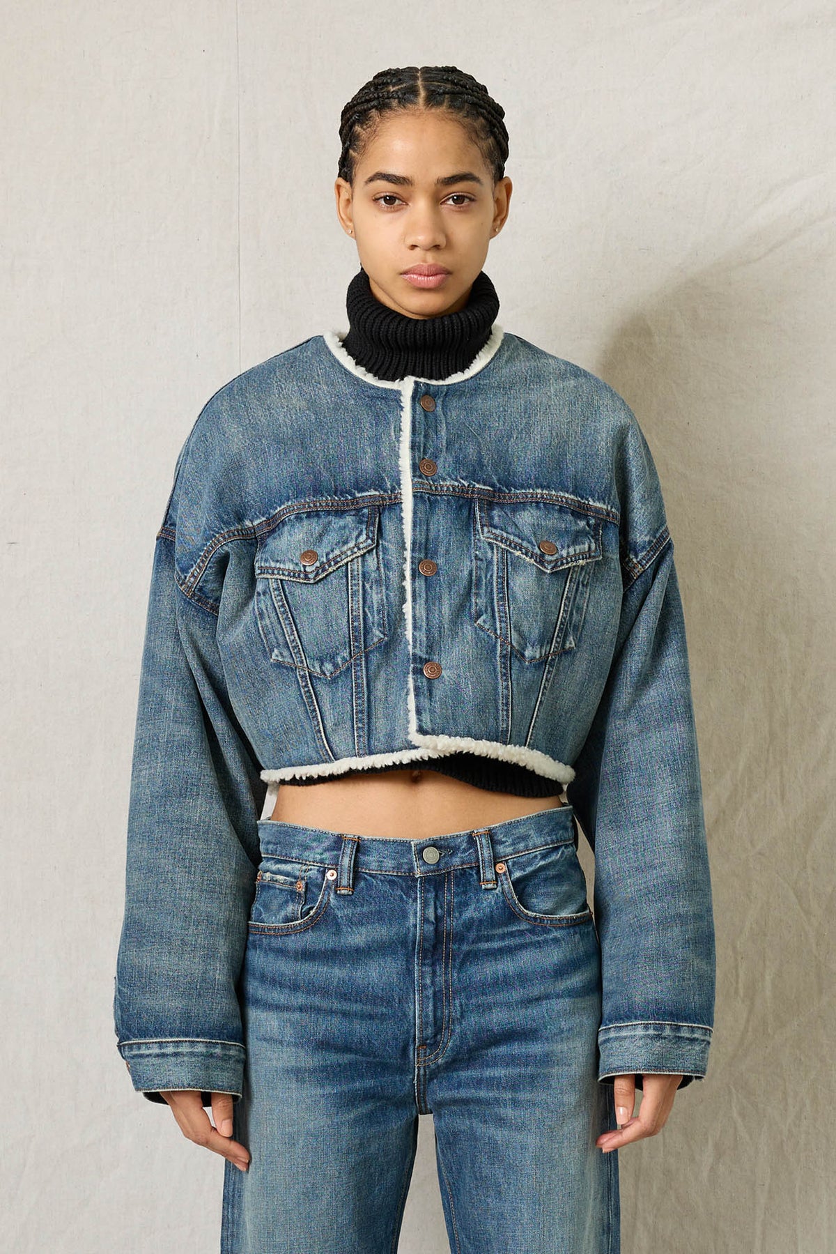 Oversized Cropped Denim Jacket Eldon W Sherpa Lining Denimist denimist