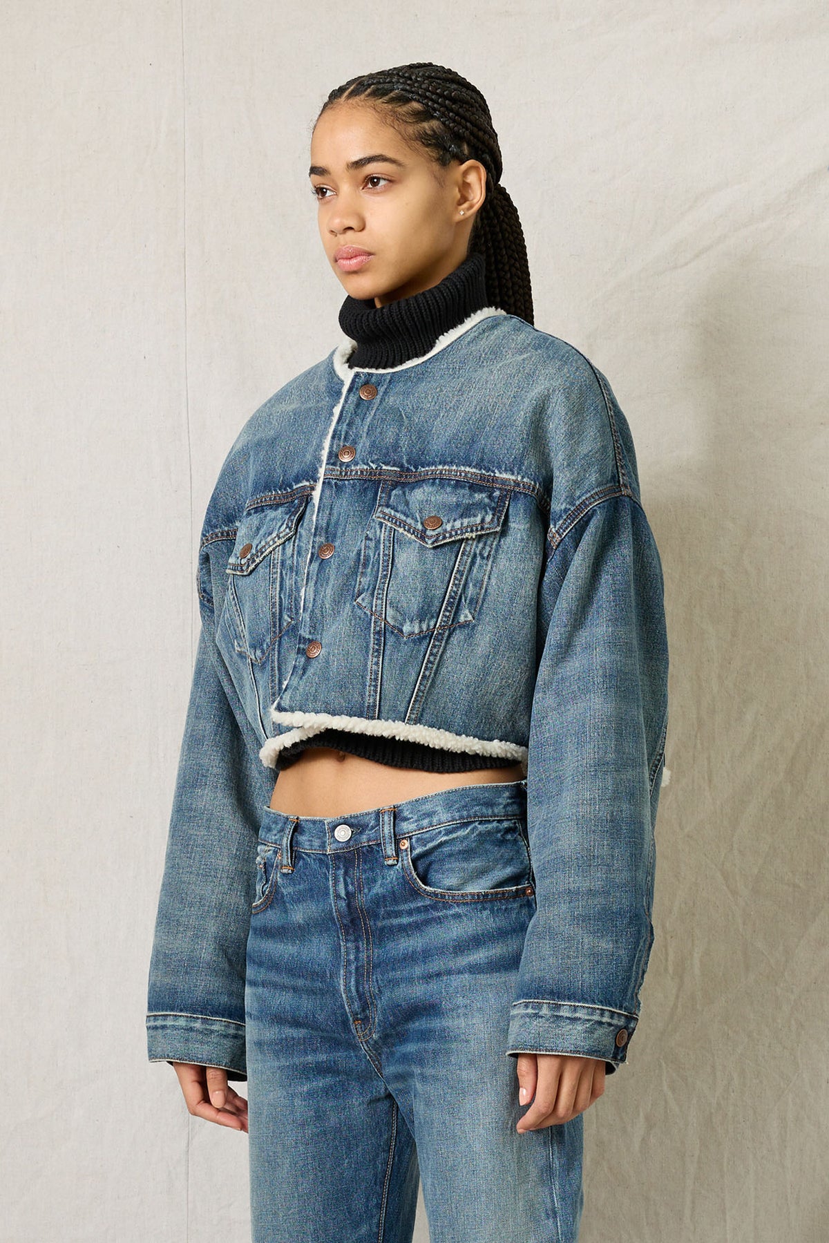 Oversized Cropped Denim Jacket Eldon W Sherpa Lining Denimist denimist