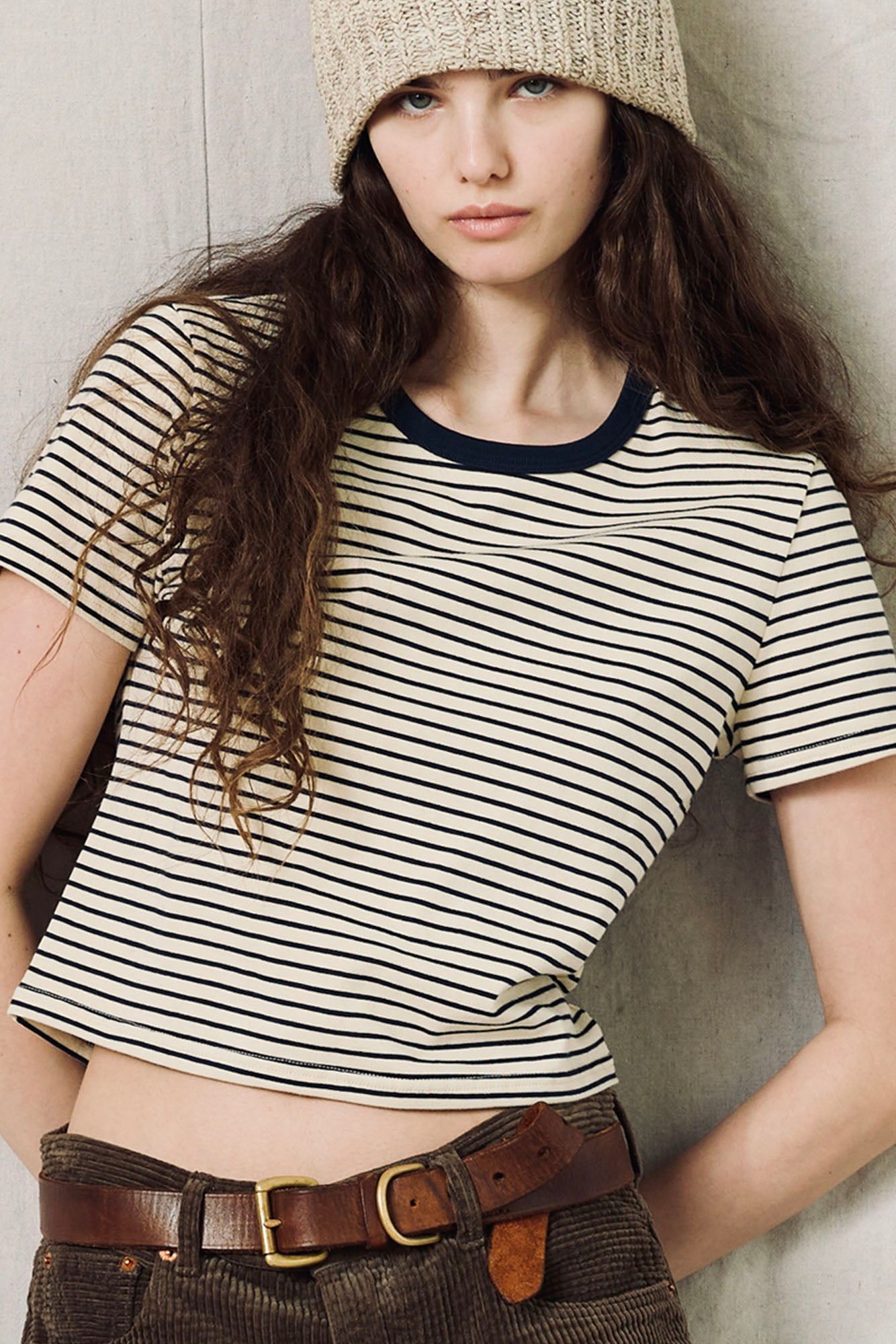 Striped Baby Tee - Narrow Cream/Navy Stripe