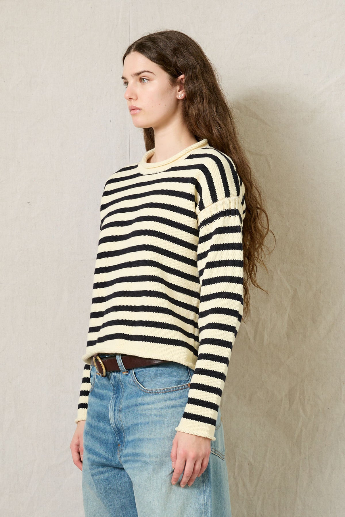 Striped Pullover Sweater - Cream/Midnight Navy Stripe
