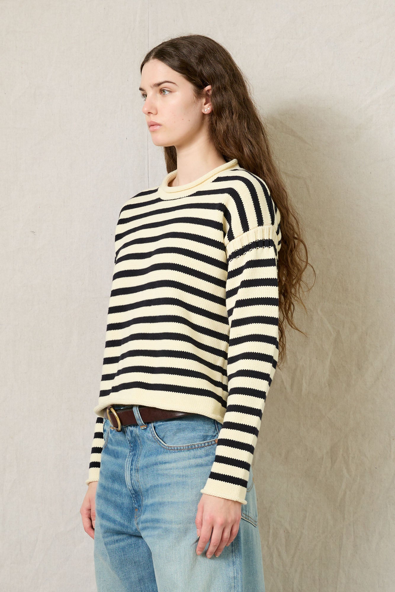 Striped Pullover Sweater - Cream/Midnight Navy Stripe