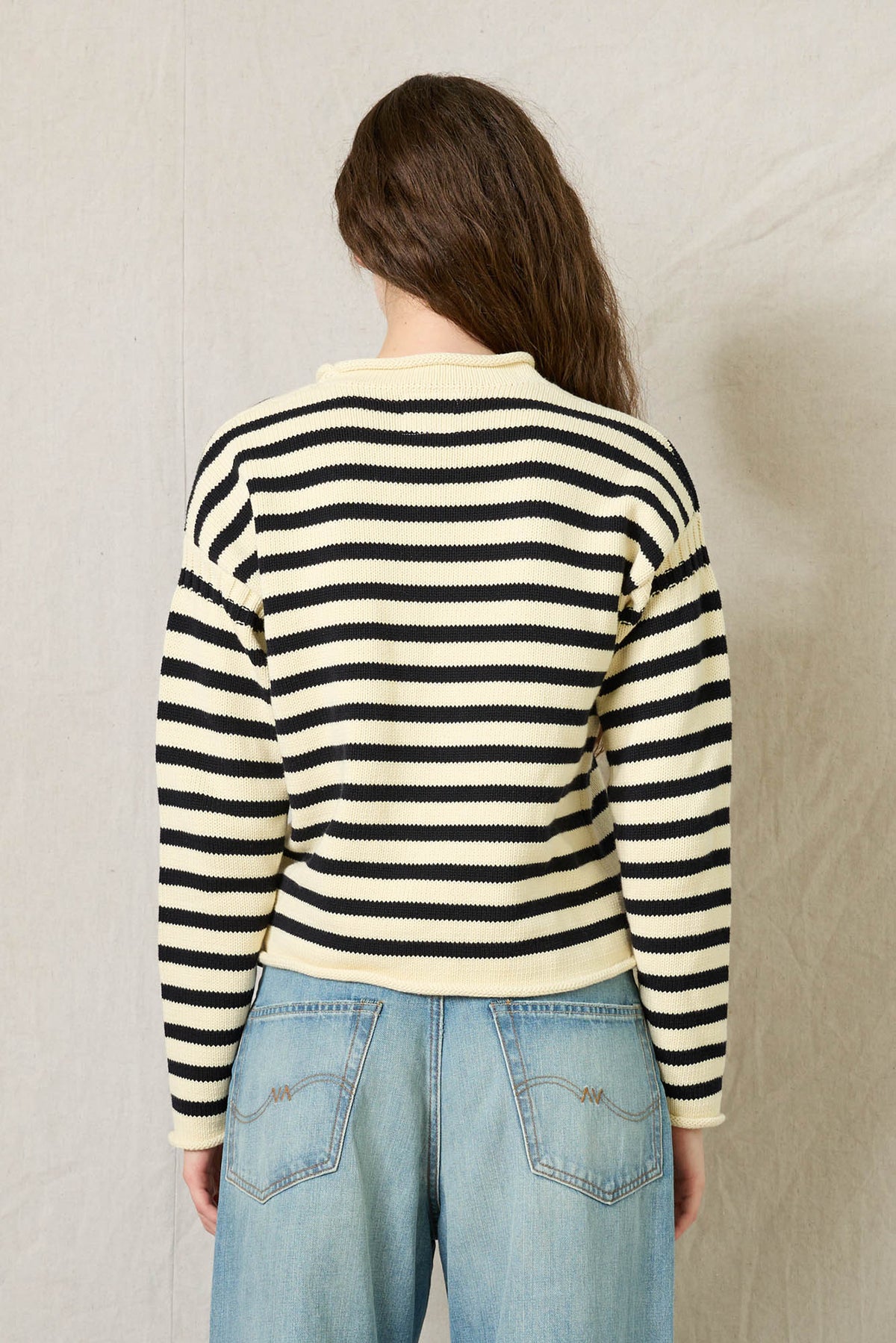 Striped Pullover Sweater - Cream/Midnight Navy Stripe