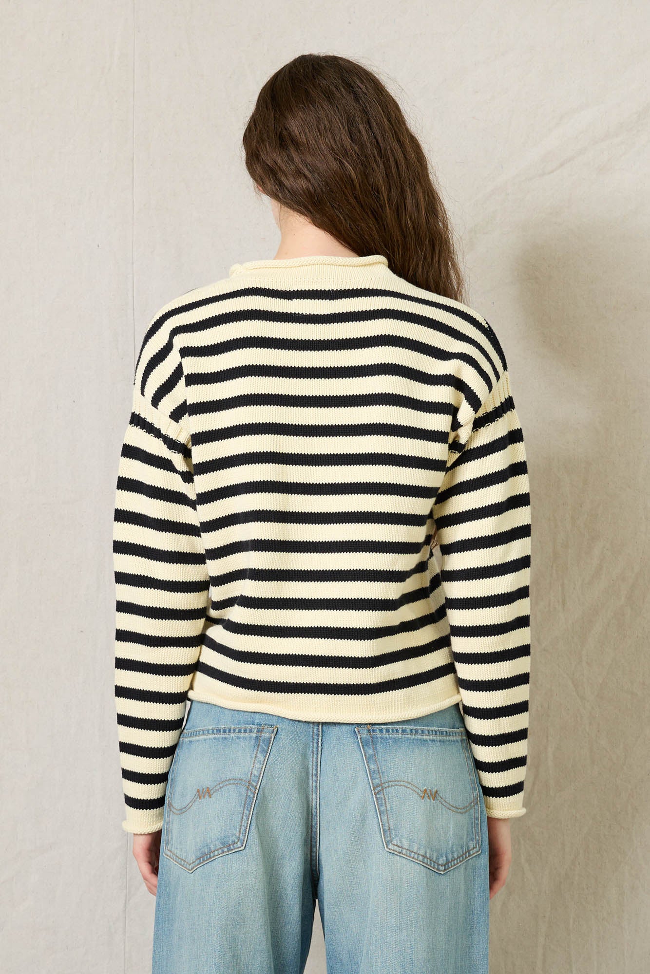 Striped Pullover Sweater - Cream/Midnight Navy Stripe