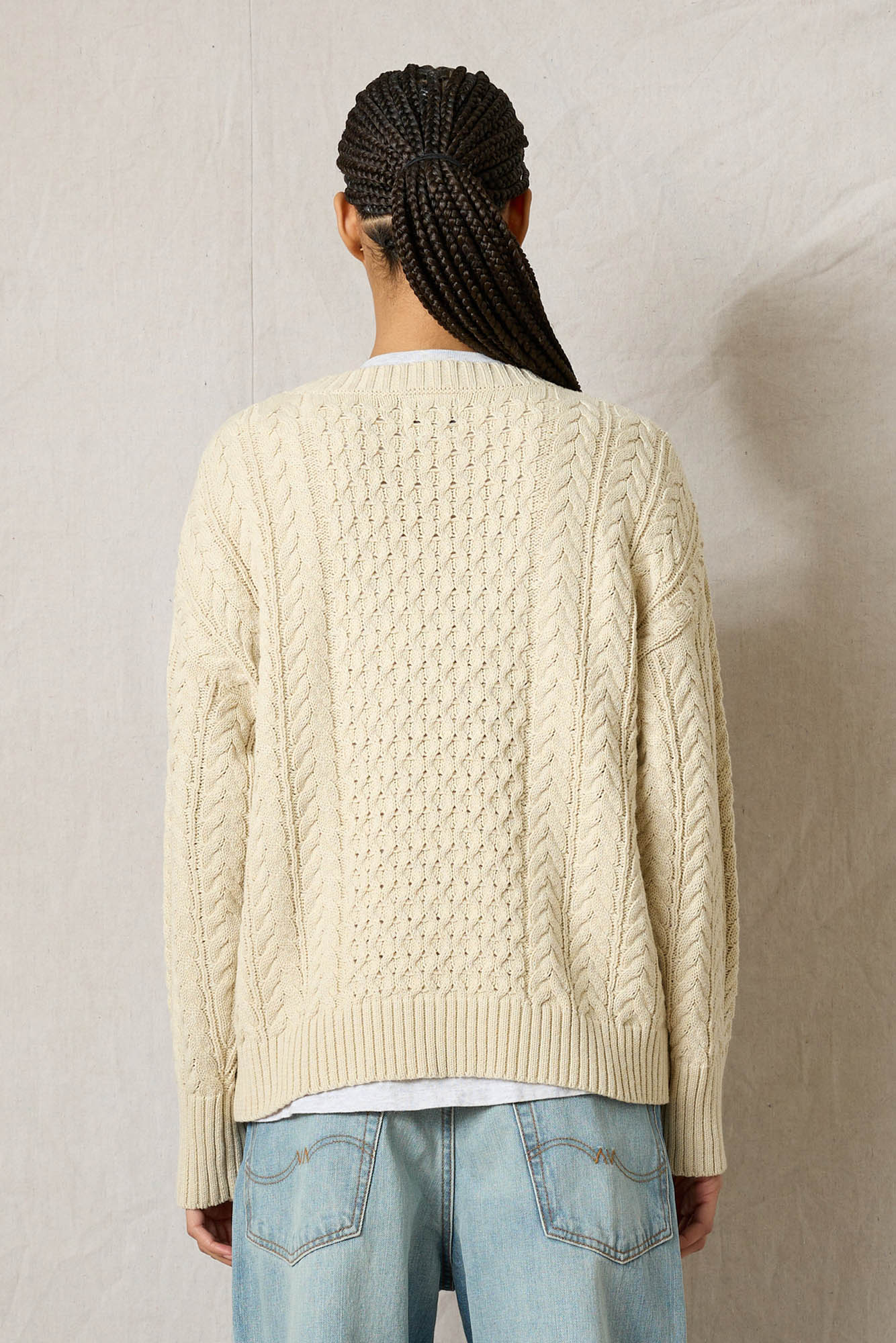 American Flag Easy Cable Sweater - Oatmeal