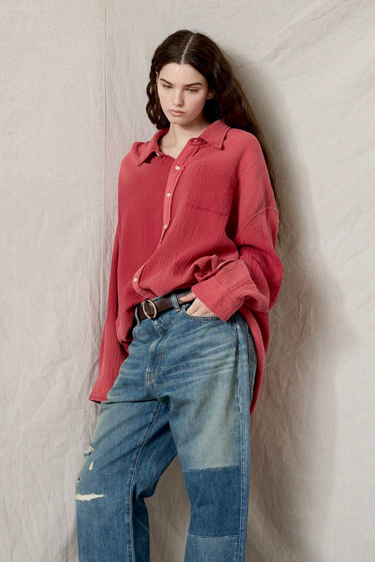 Button Front Shirt - Washed Red
