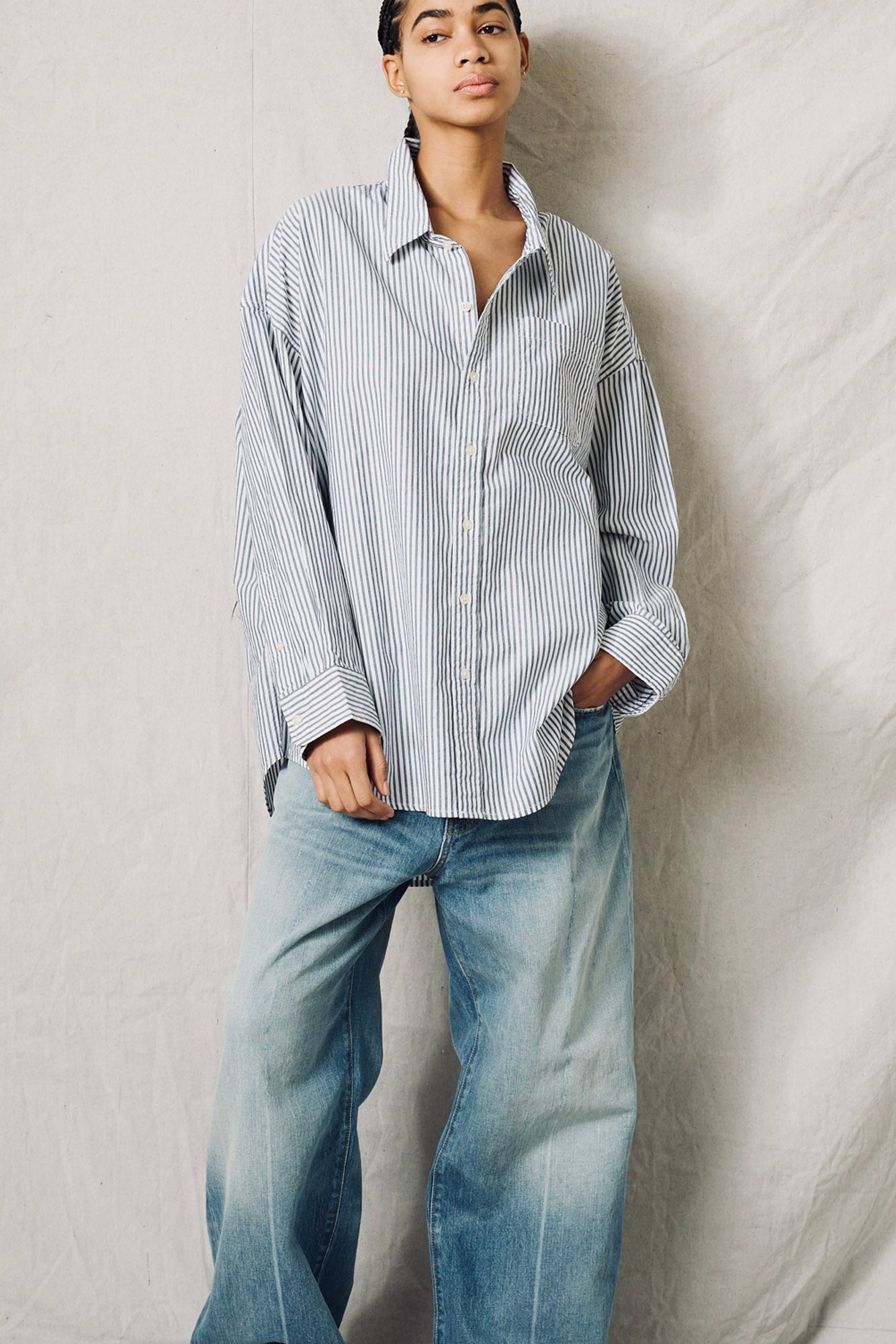 Button Front Shirt - Navy Stripe