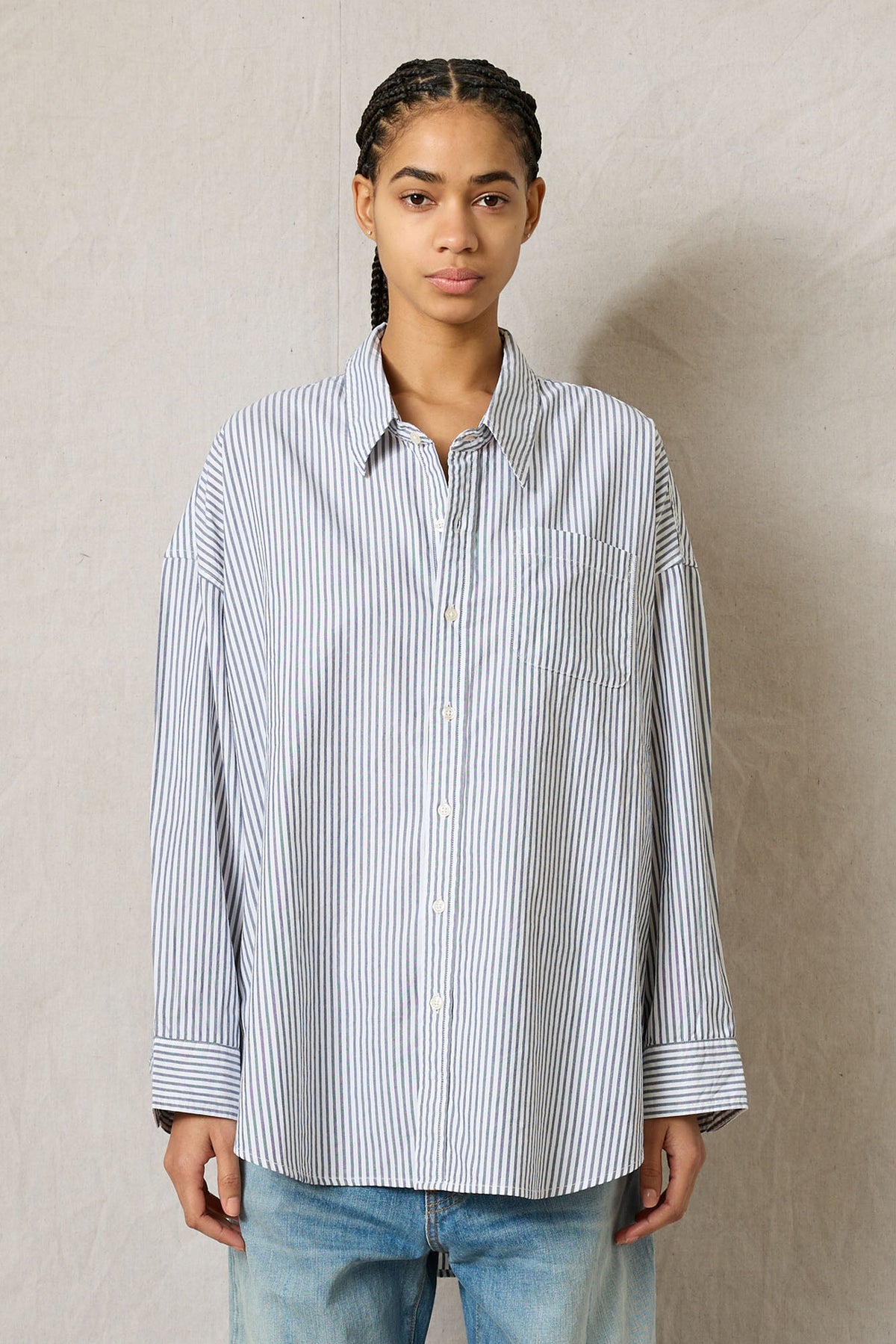 Button Front Shirt - Navy Stripe