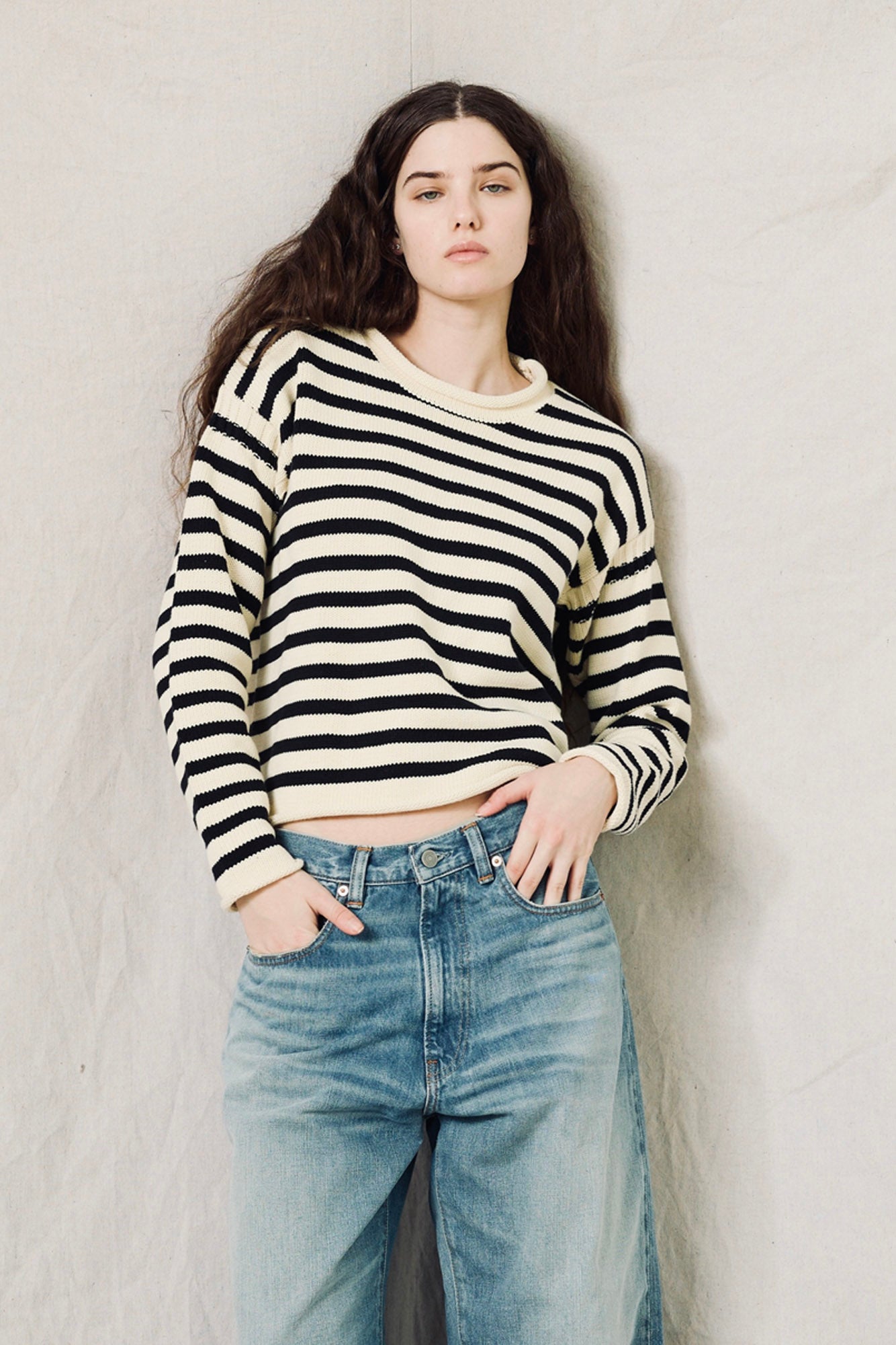 Striped Pullover Sweater - Cream/Midnight Navy Stripe