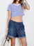 Cropped Baby T - White w/ Royal Blue Stripe