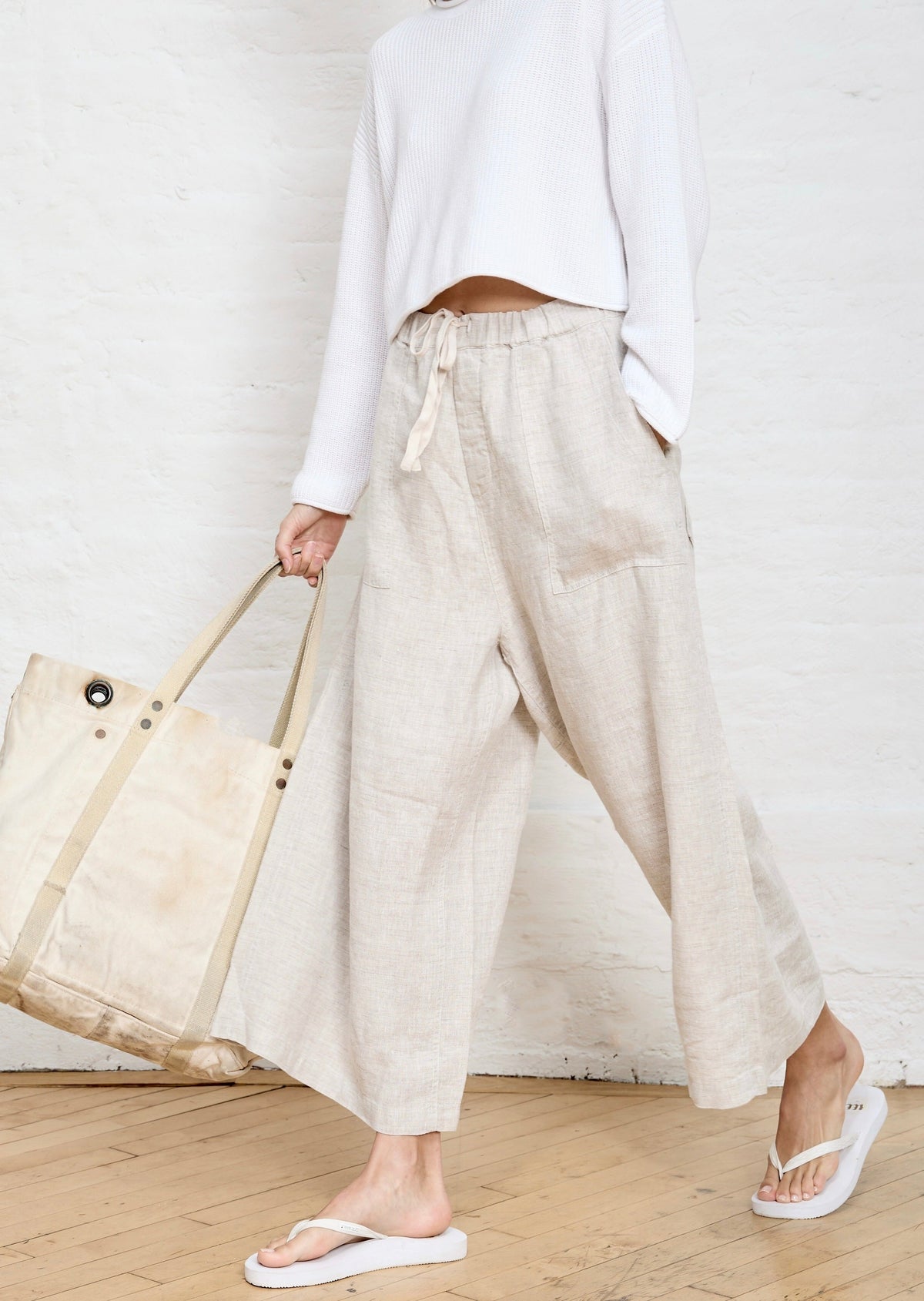 Palazzo Drawstring Utility Pant - Natural Linen