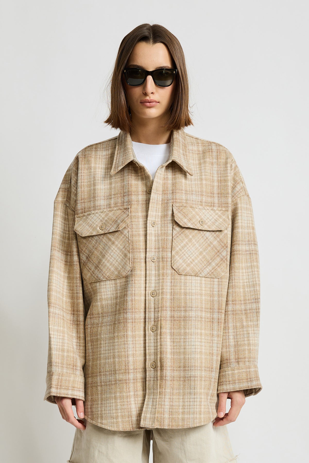 Rory Shirt Jacket - Light Khaki Plaid