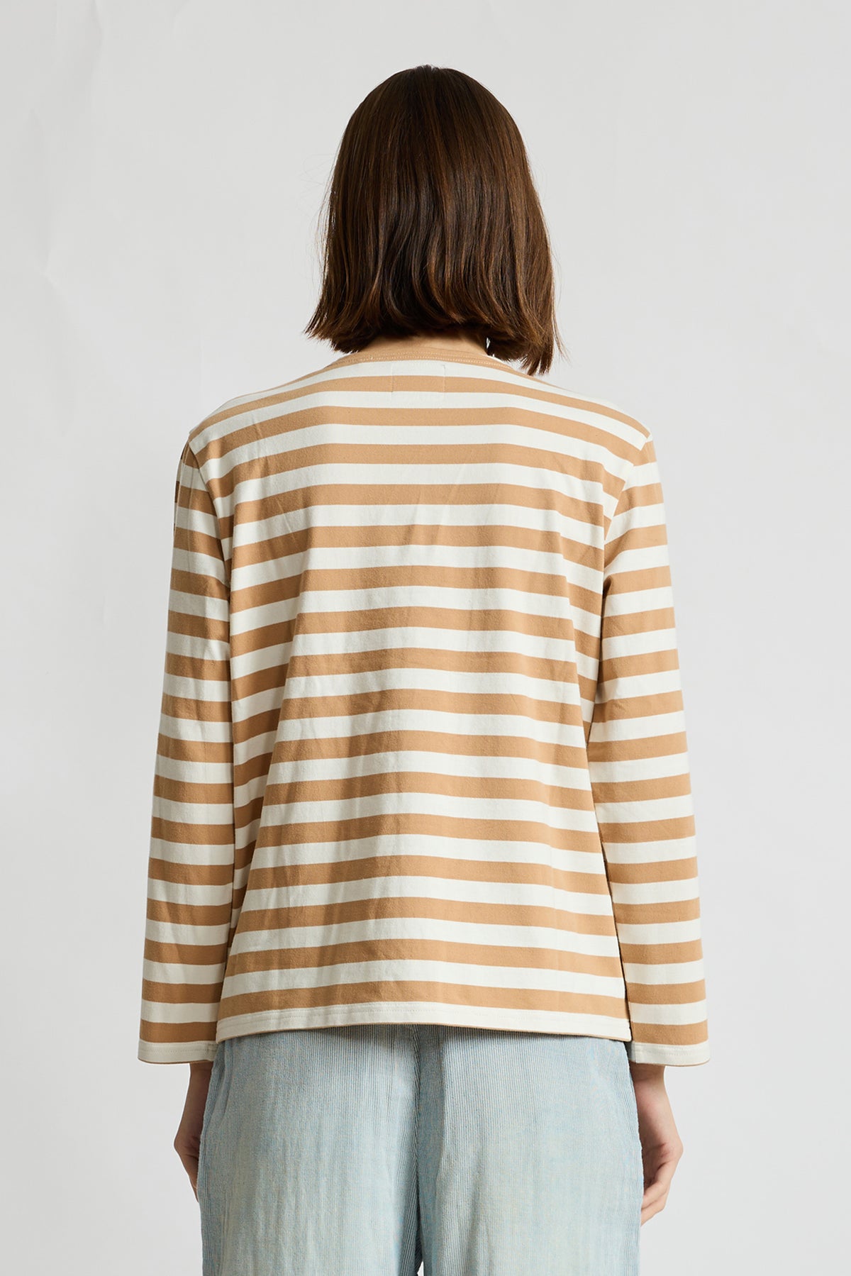 Mills Pond Striped Tee - Wide Light Brown Stripe